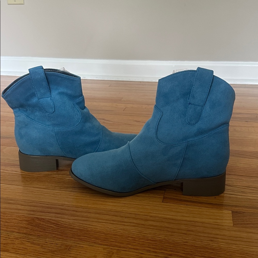 Blue Suede Ankle Boots